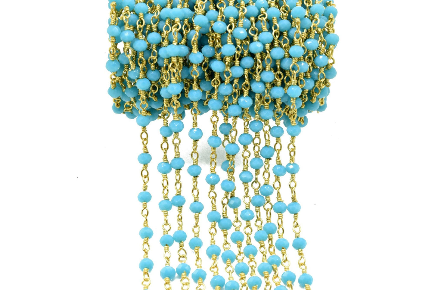 Turquoise Agate 3mm Beaded Chain,Turquoise Faceted Beads Wire Wrapped Chain,Brass chains,Jewelry Making Chain,Turquoise Beads rosary Chain