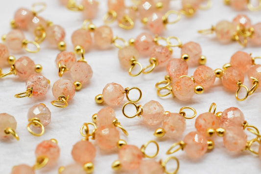 sunstone Single wire wrapped Beads,Single Loop Connectors,Strawberry Faceted Beads,sunstone Hangings Beads,Jewelry Making Supply,Dangle