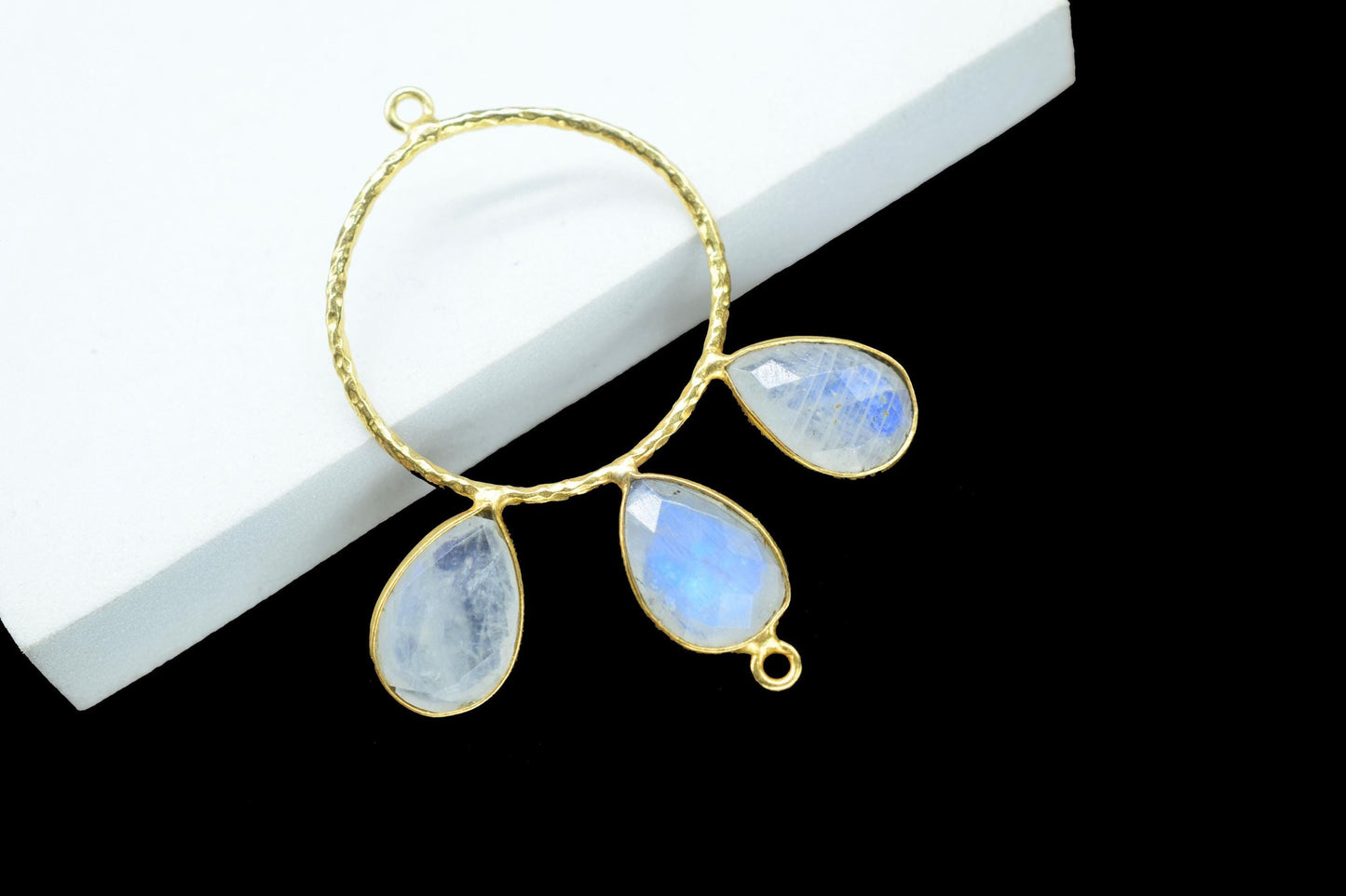 Moonstone Jewelry Connector/Brass Connector Jewellery/Gold Plated Pendant/Handmade Jewellery/Double Bail Pendant/Sky Topaz Connector Jewelry