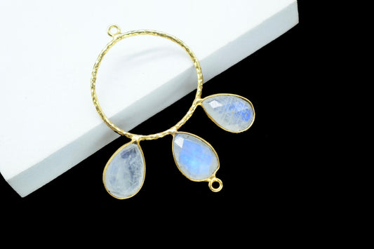 Moonstone Jewelry Connector/Brass Connector Jewellery/Gold Plated Pendant/Handmade Jewellery/Double Bail Pendant/Sky Topaz Connector Jewelry