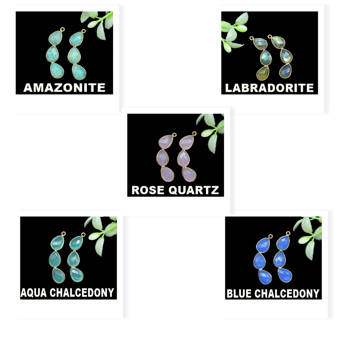 Handmade Pear Beads Connectors,Gemstone Craft Supply,Elegant Finding Beads,Three Stone Jewelry,Station Bezel Link,Components Earrings,Gift