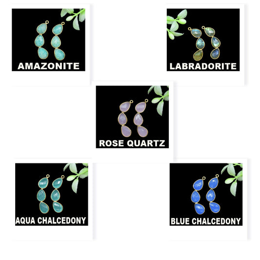 Handmade Pear Beads Connectors,Gemstone Craft Supply,Elegant Finding Beads,Three Stone Jewelry,Station Bezel Link,Components Earrings,Gift