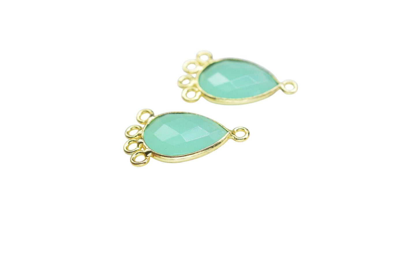 Aqua Chalcedony 10x14mm Teardrop Bezel Charm/Charms Connector/Handmade Jewellery Connectors/Gemstone Brass Component/Women Jewelry/Gift