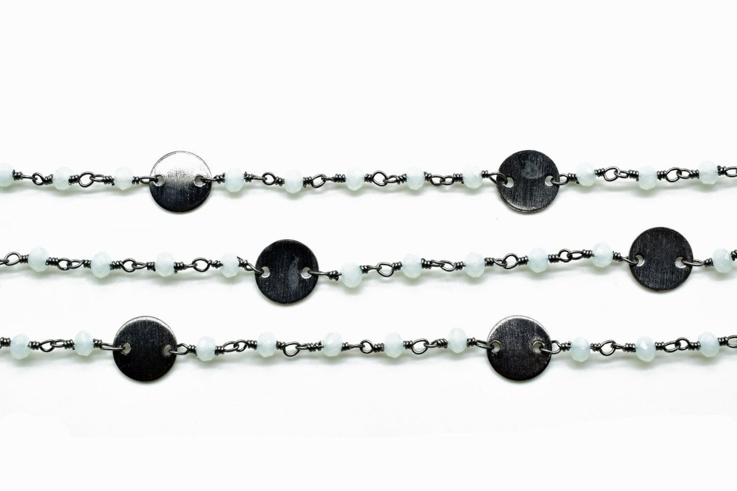 Aqua Chalcedony 3-3.5mm Rondelle Faceted circle Charm,24K Gold Plated Rosary Chain,Chalcedony Beaded Chain,Beaded Gold Plated Wire Wrapped