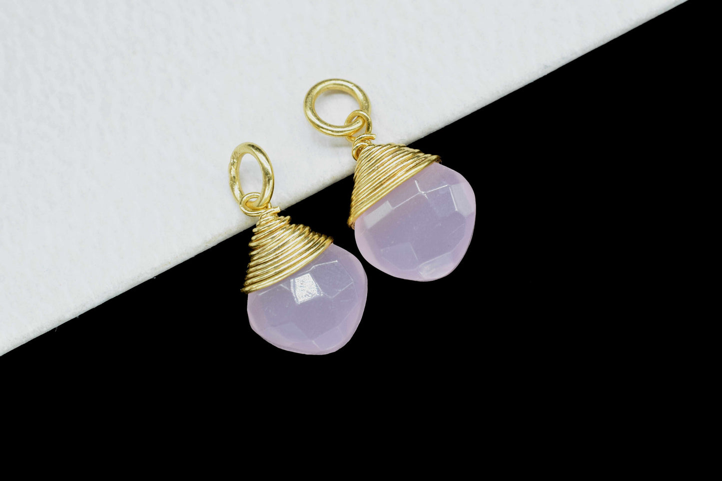 Pink Chalcedony Loop Connector,Pendant Jewelry,Wire Wrapped Necklace,Pink Chalcedony Square Faceted Connector,Gemstone Wire Wrapped Pendant