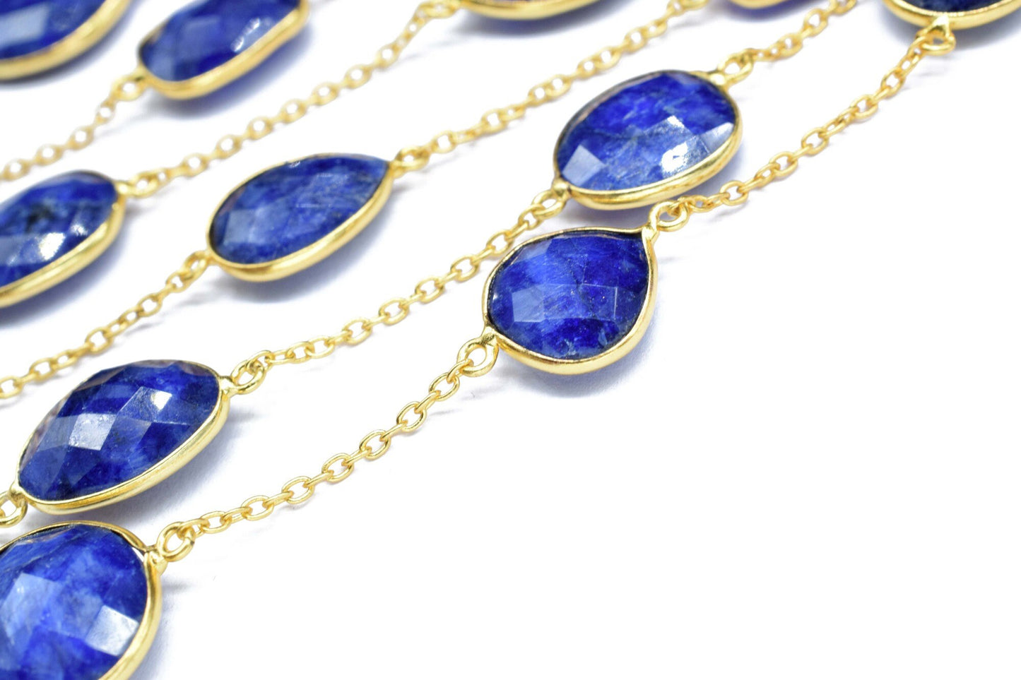 Blue Sapphire Faceted Bezel Connector, Sapphire Bezel Chain, Free Size Gemstone Connector, Jewelry Making Chain, Blue Sapphire Bezel Jewelry
