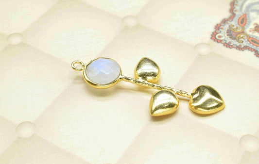 Moonstone Round Shape Pendant , Moonstone Single Bail Charms  ,Genuine Gemstone Charms , Gold Plated Gemstone Connectors , Summer Collection