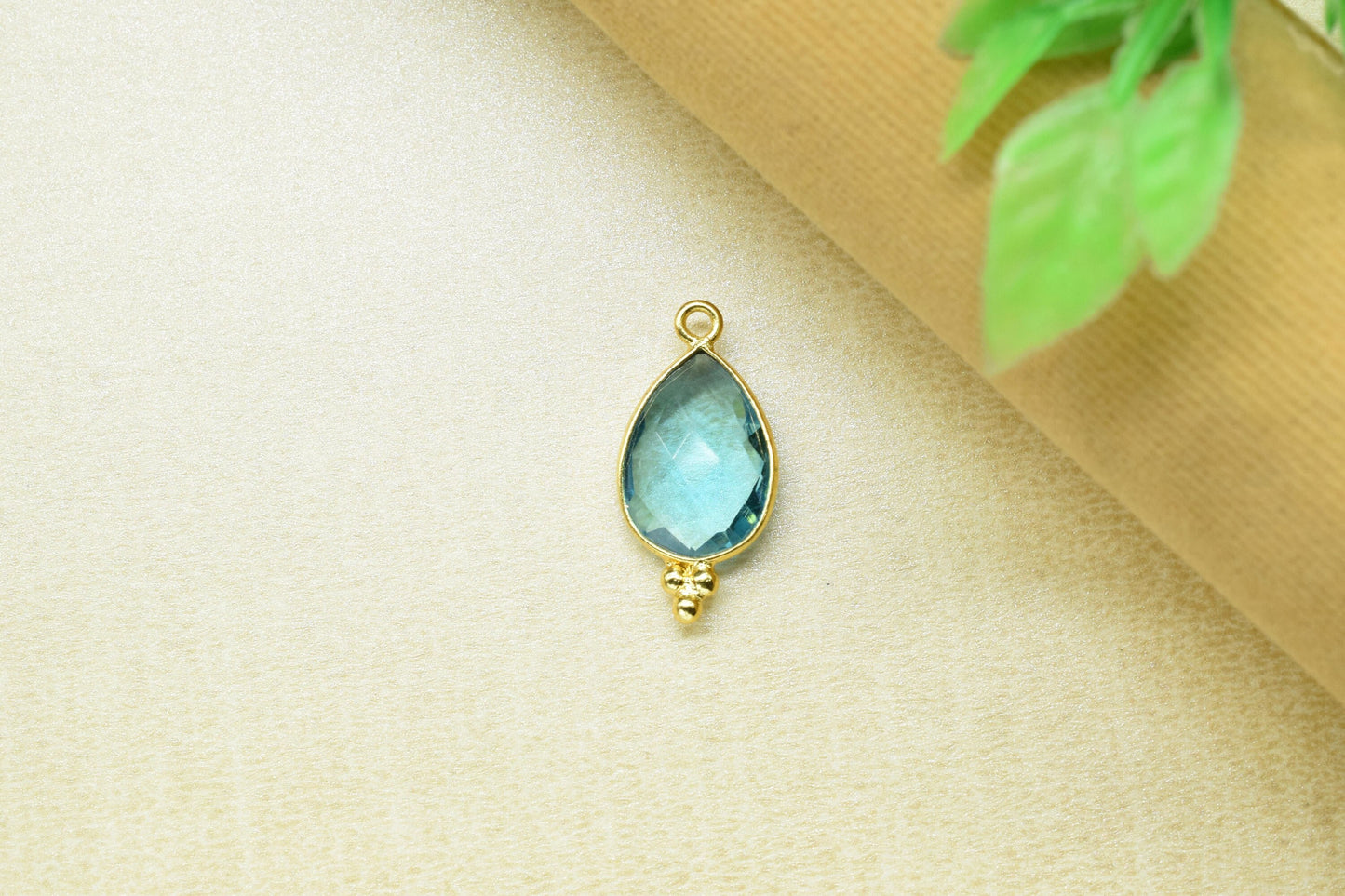 Sky Topaz 10x14mm Teardrop Shape Connectors,Sky Topaz Gold Plated Bezels,Topaz Jewelry Making Charms,Sky Topaz Single Bail Charms Pendent