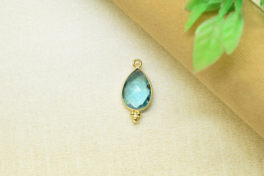 Sky Topaz 10x14mm Teardrop Shape Connectors,Sky Topaz Gold Plated Bezels,Topaz Jewelry Making Charms,Sky Topaz Single Bail Charms Pendent
