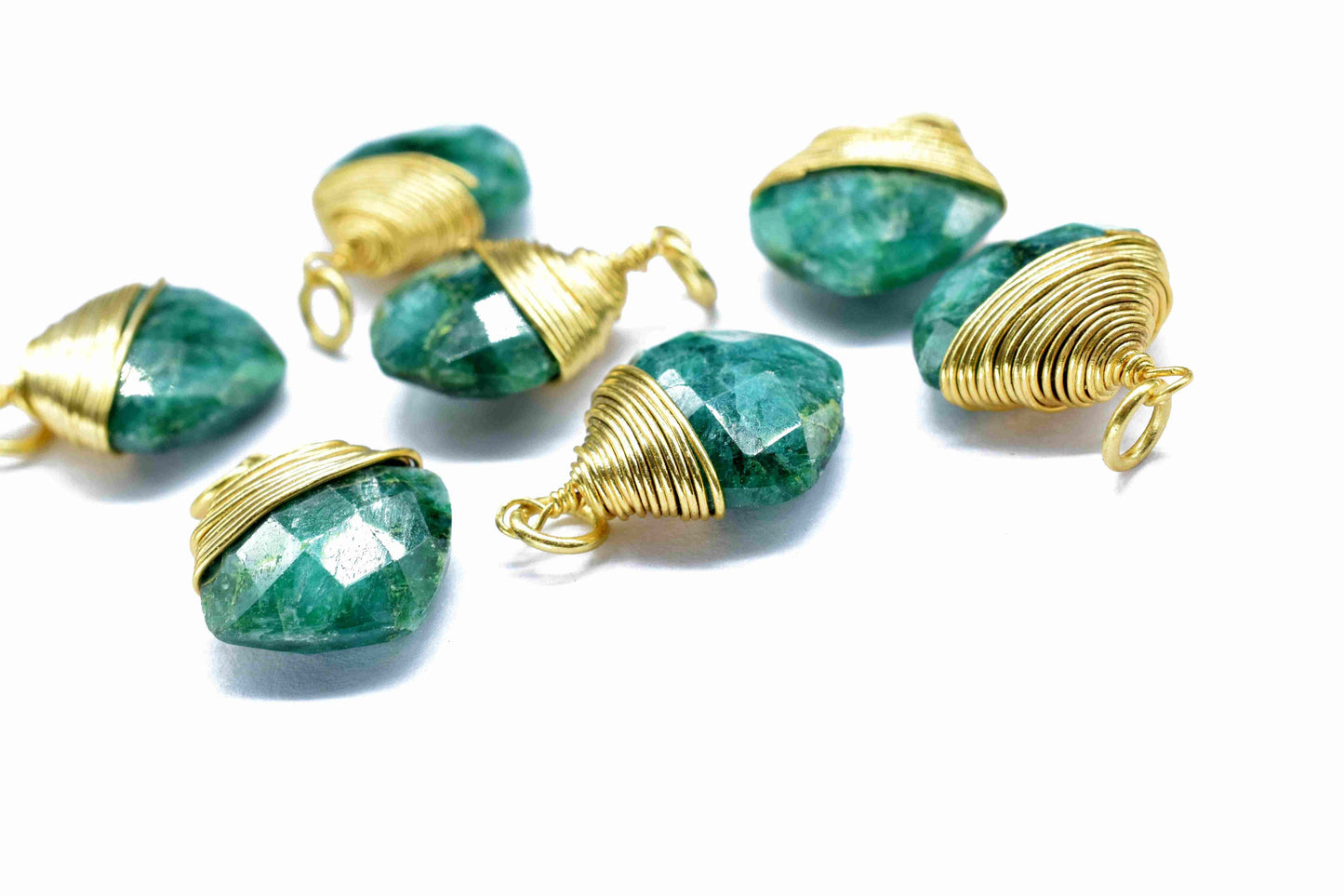 Emerald 12mm Square Faceted Connector, Gemstone Wire Wrapped Pendant, Loop Connector, Pendant Jewelry, Wire Wrapped Necklace,Emerald Jewelry