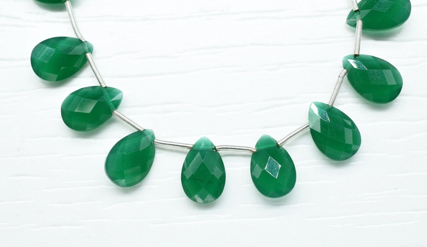 Green Onyx Teardrop Faceted briolette Strand,Green Onyx Beads Strands,Handmade Jewelry Making Supplies,Gemstone 8x12mm Teardrop Briolettes