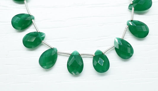 Green Onyx Teardrop Faceted briolette Strand,Green Onyx Beads Strands,Handmade Jewelry Making Supplies,Gemstone 8x12mm Teardrop Briolettes