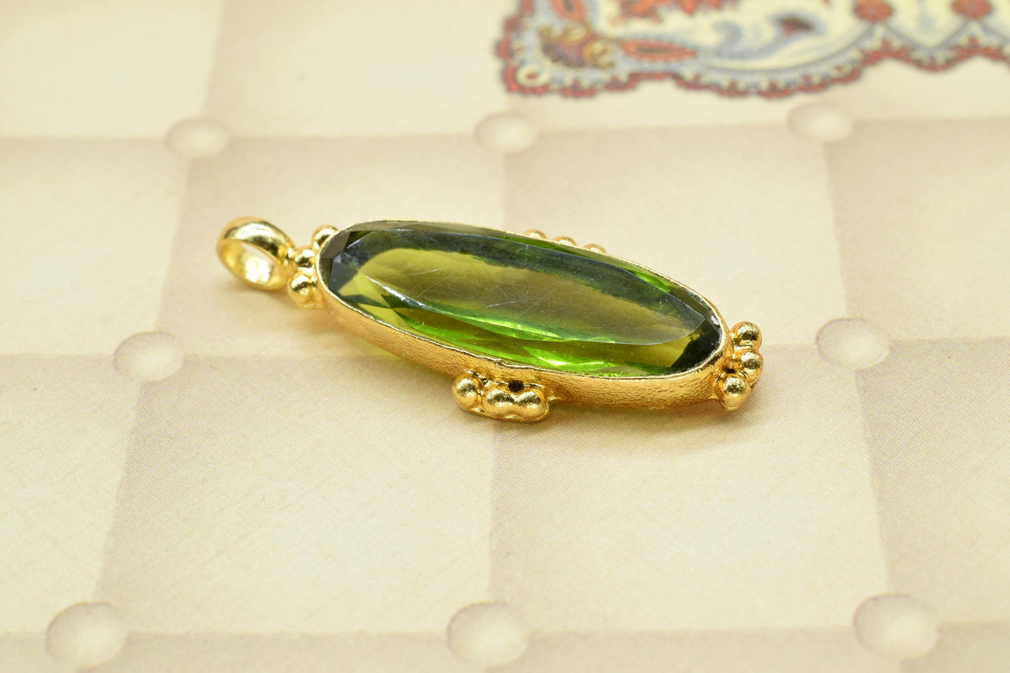 Peridot Designer Pendant,Green Gemstone Pendant Charm,Loop Pendant,Brass Pendant,Vermeil Pendant Jewelry,Handmade Carft,Statement Pendant