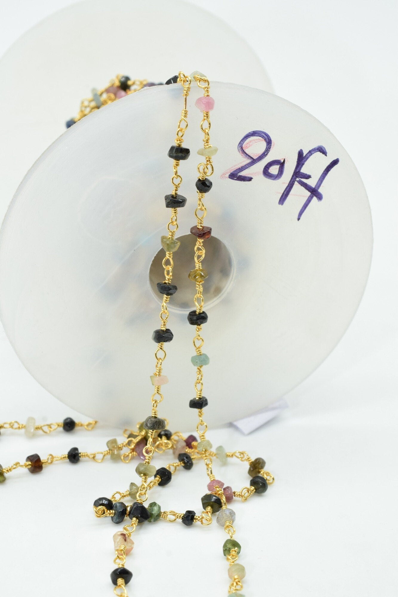 Multi Tourmaline Rosary Chain,Multi Tourmaline Wire Wrapped Rosary,3 to 3.5mm beaded chain,Natural Multi Tourmaline beaded Chain,gold chain