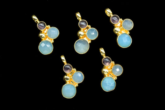 Multi Stone faceted Pendant,Aqua Quartz Pendant,Boho Pendant,Gemstone Pendants jewelry,Handmade Pendant Charm,statement Brass Pendant,Gift