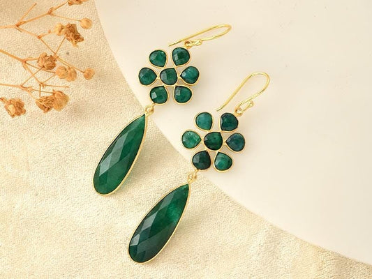 Emerald Earrings,merald Dangle Earrings,Dangle Drop Earrings, Boho Emerald Earring,anniversary gift,nature gemstone,Long dangle emerald,gift