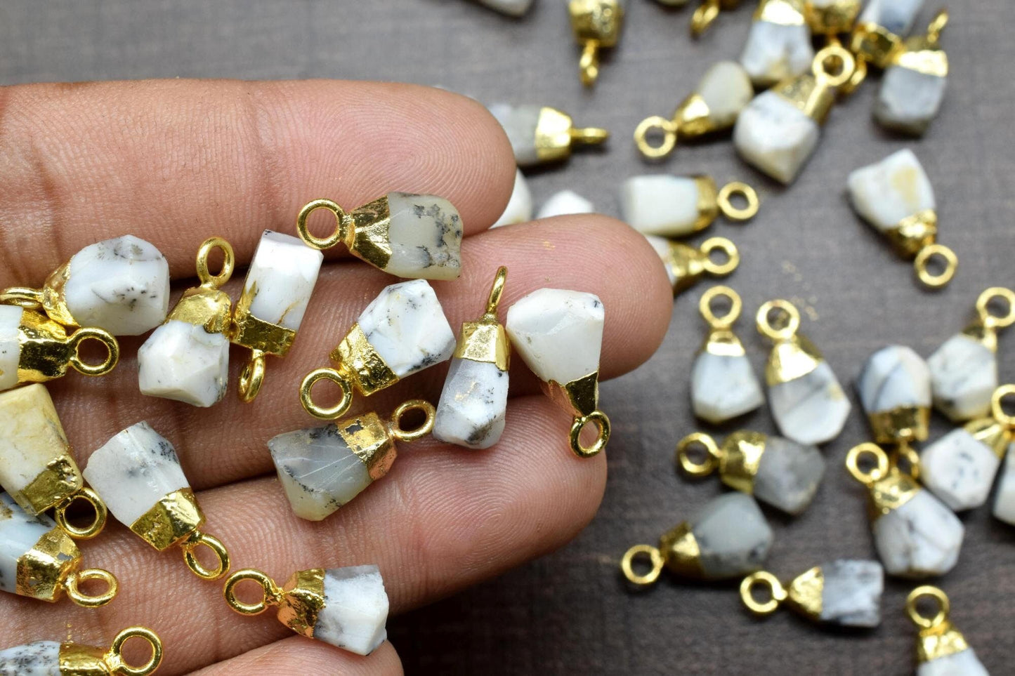 Dendrite Opal Raw Pendants,Rough Electroplated Chams,Dendrite Pendant Connectors Jewelry Necklace,Loose Rough Stone Pendant,Gemstone Pendant