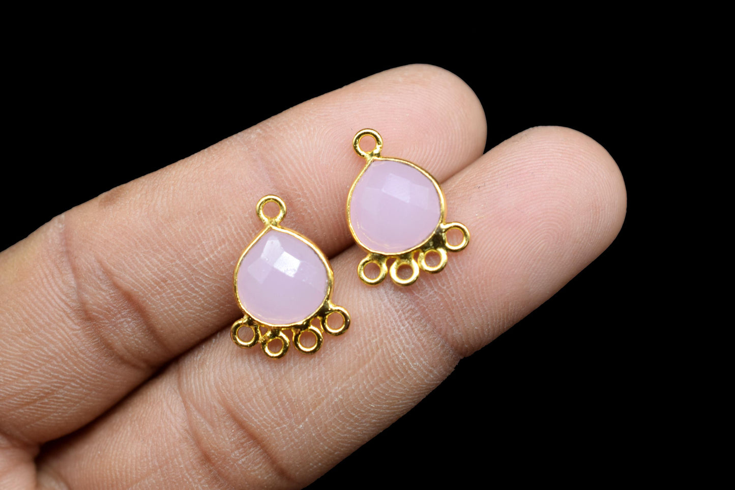 Rose Quartz Heart Shape Pendant/Gold Plated Charms Jewelry/Handmade Connector Jewelry/Connector Charms/Station Bezel Link Supplies/Gift