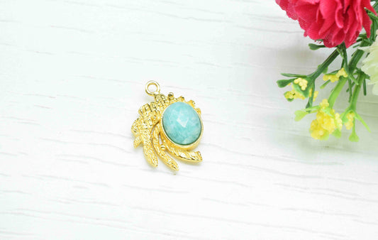 Amazonite Pendant ,  Gemstone Handmade Pendant , Bulk Gemstone Pendant , Gold Plated Connectors ,Single Bail Gemstone Connector Charm