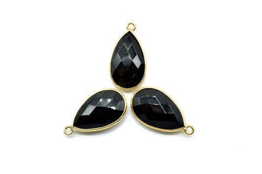 Black Onyx 12x20mm Pear shape charm,Black Onyx Pear Shape Bezel Connector Gold Plated,Black Onyx Connector,Single Bail Connector,Bezel Charm