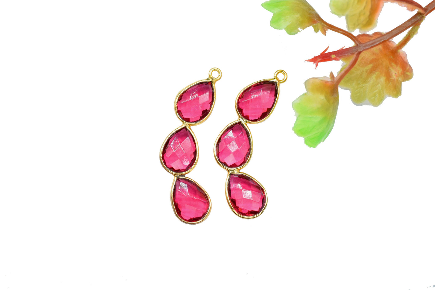 Components Pear Shape Connectors,Elegant Finding Beads,Three Stone Jewelry,Station Bezel Link,Components Earrings,Hanmade Craft Supply,Gift