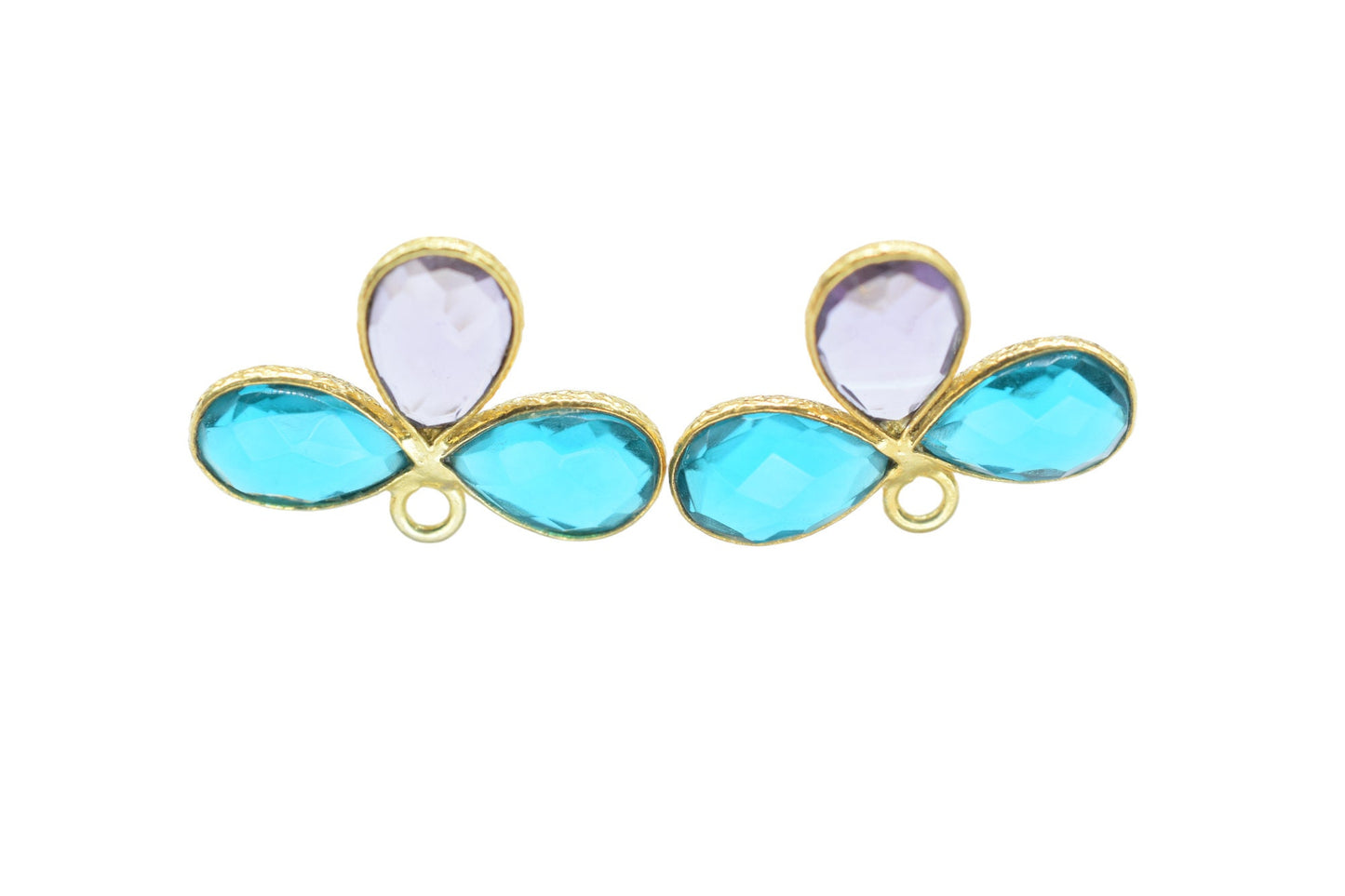 Amethyst Gemstone Earring Connector/Gold Plated Jewelry/Blue Topaz Jewelry/Bezel Component/Jewelry making Stone/Amethyst Pear Shape Stone/