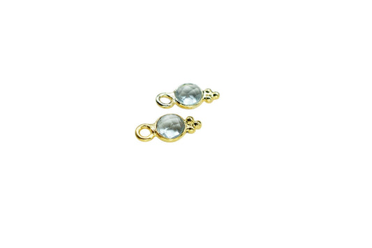 Sky Topaz Charms Connector/Handmade Jewelry/Gold Plated Connector/Tiny Pendant/Sky Topaz Pendant/Round Shape Connector/B'day Gift