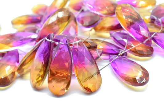 Natural Ametrine 10x30mm Faceted Pear Shape Briolettes,Ametrine Briolette AAA Flat Pear Drops Micro Faceted,Ametrine Faceted Drops,Briolette