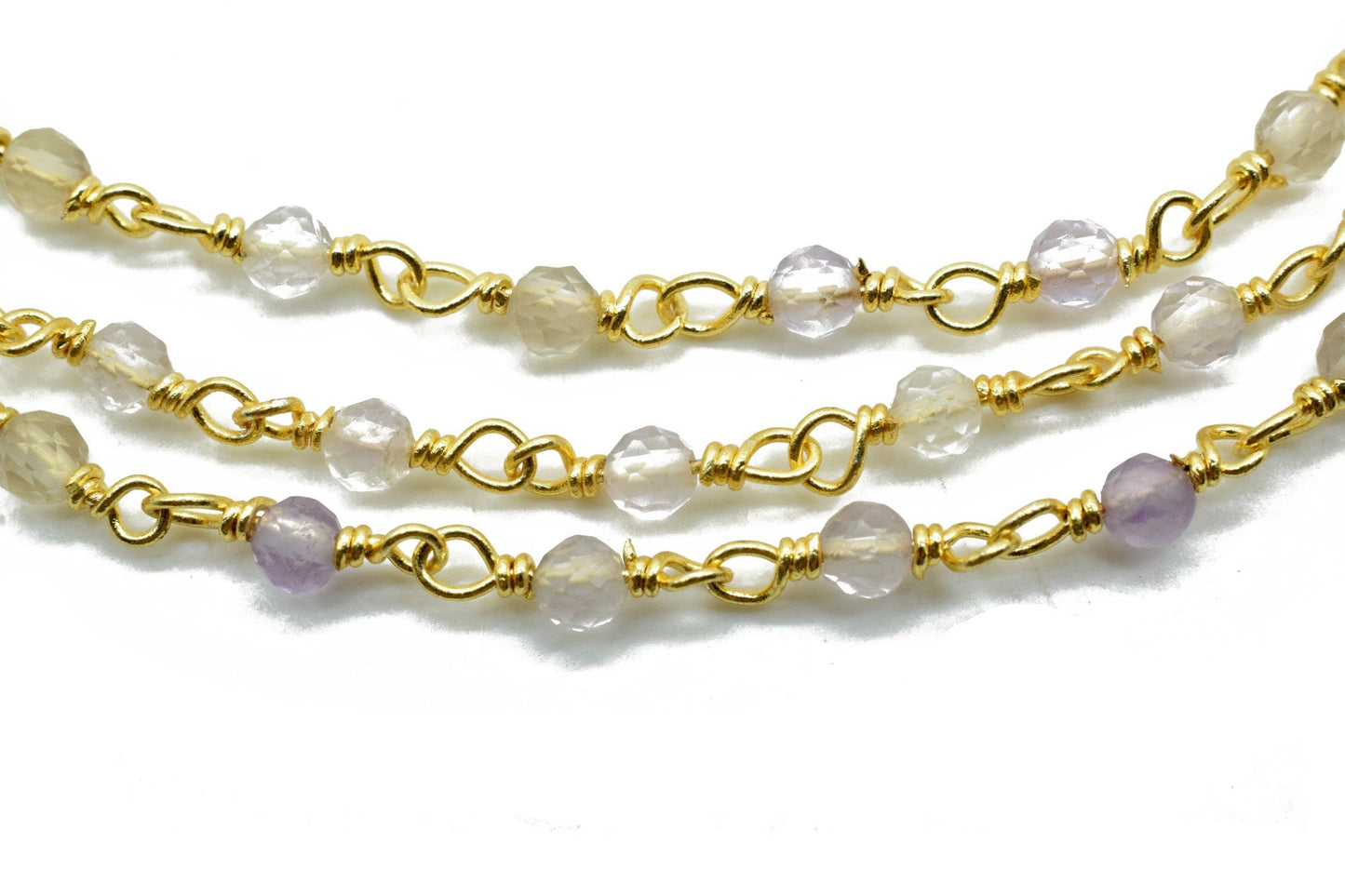 Ametrine 3mm Beaded Chain,Natural Ametrine Gold Plated Faceted Rondelle Beads Beaded Rosary Chain Gold Plated ,Ametrine Rosary Beaded Chain