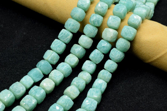 Natural Amazonite Faceted Cube Beads,8-9mm Box Shaped Beads,Amazonite Loose Beads,Amazonite Cube Beads,jewelry making beads,3D Cube Beads