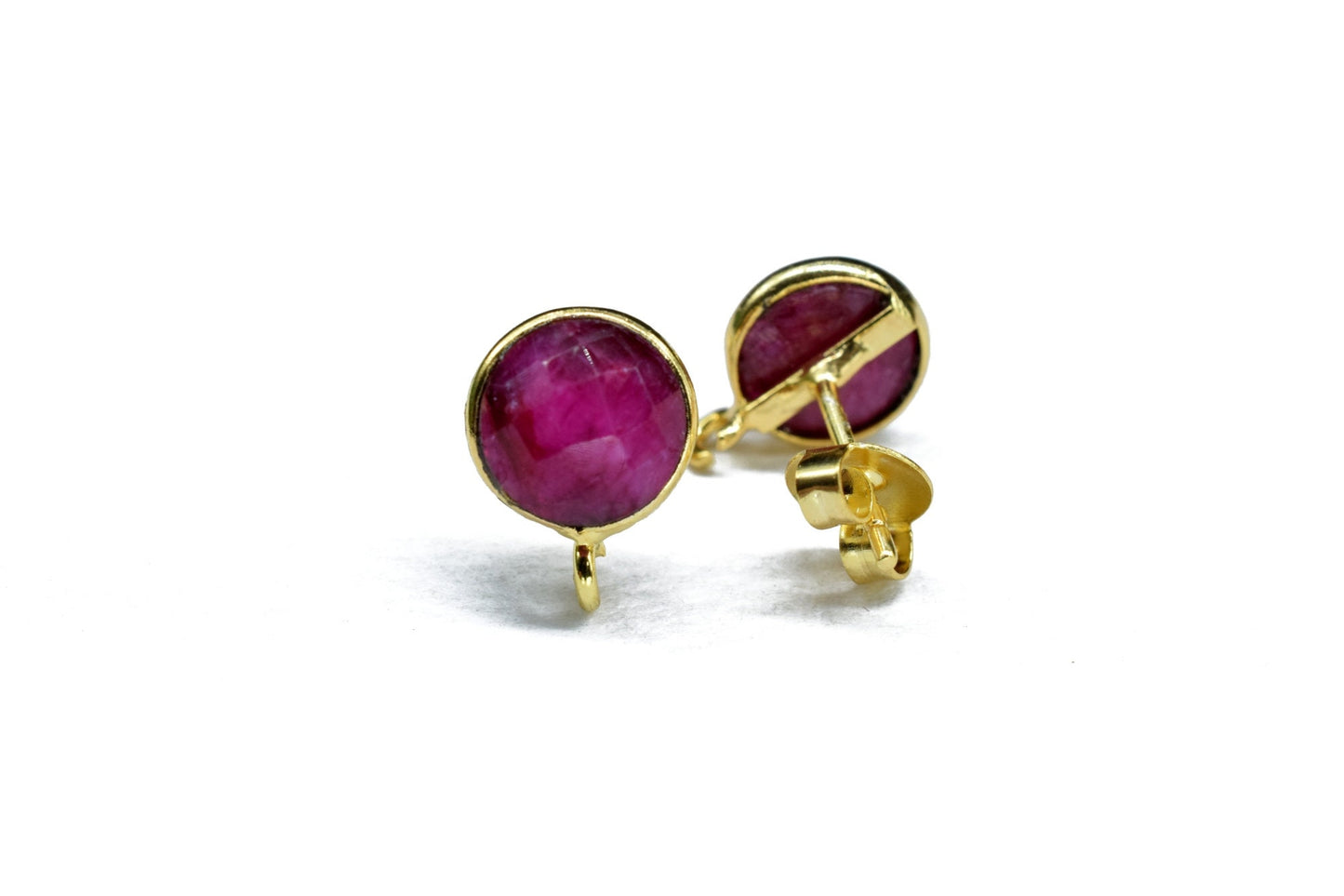 8mm Round Ruby Earring Connector,Jewelry Craft Supplies,Ruby connectors post stud,DIY Jewelry,Bezel Frame Connector,Earring Finding,Rubystud
