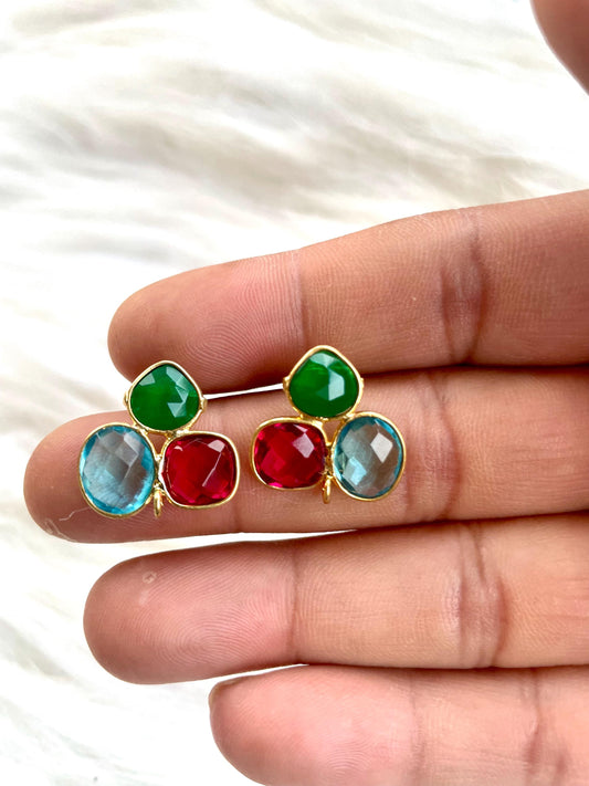 green onyx Earring Connector,tourmaline stud Connectors,multi stone connectors post stud,Vintage Push Back Stud,Multi Color Gemstone Earring
