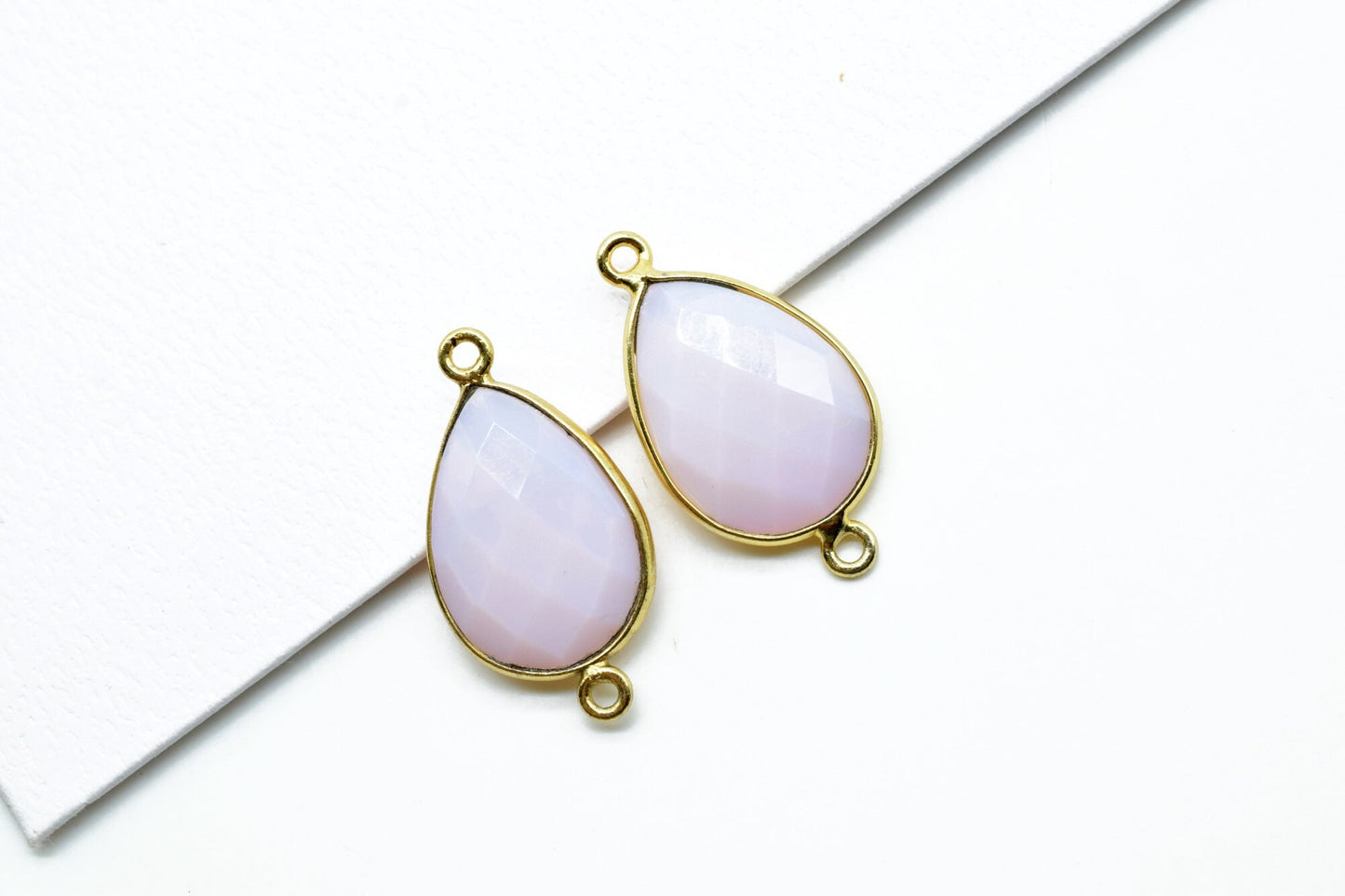 Pink Opal 13x18mm pear shape double loop charms,Pink Opal Teardrop pendant,Pink opal Gold Plated bezel,Hot Pink Opal double Bail Connector