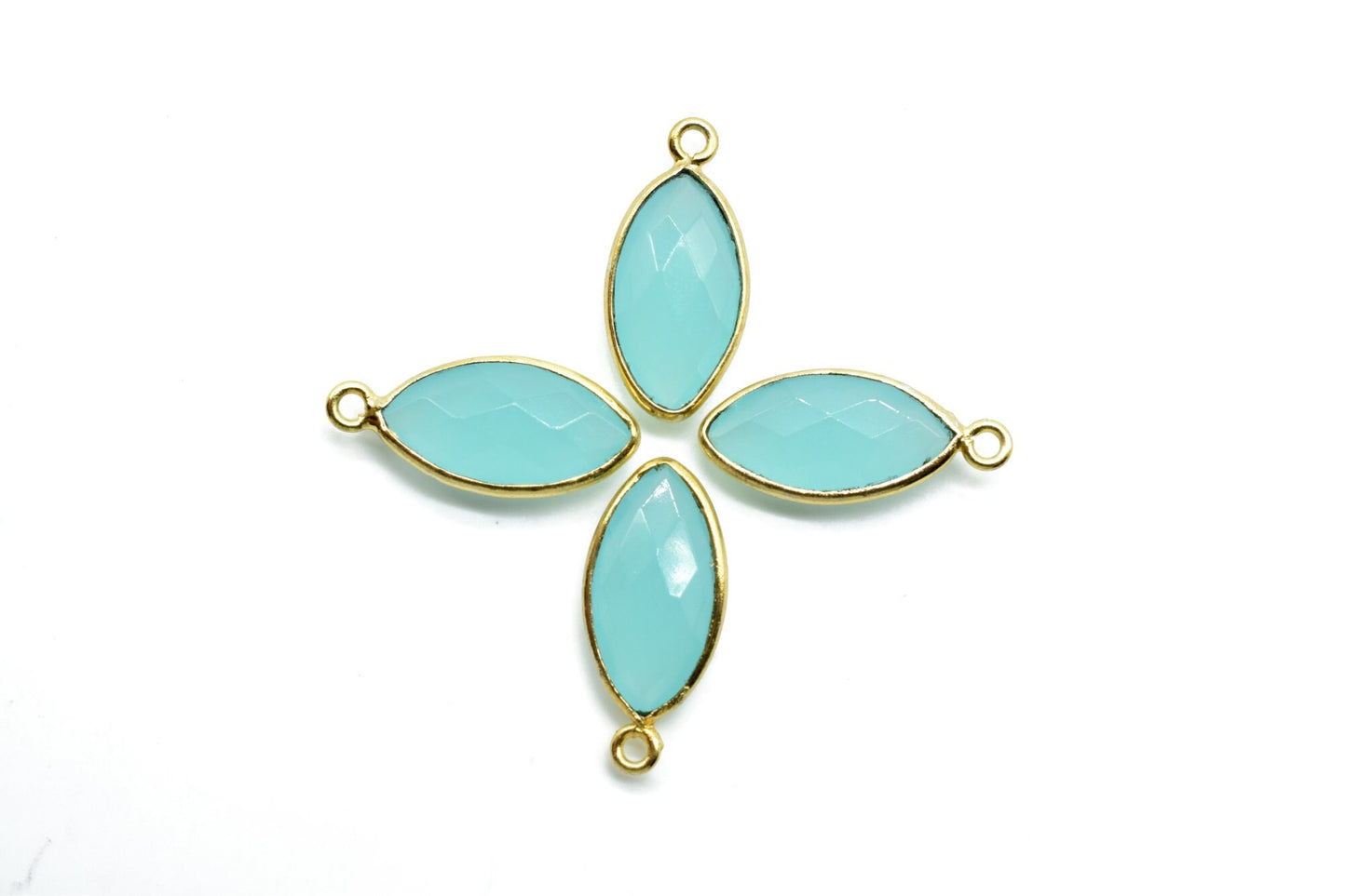Aqua chalcedony 8x16mm Marquise single bail connectors,chalcedony Marquise pendant,Gemstone connectors,Gold plated bezel links charms,Jewels