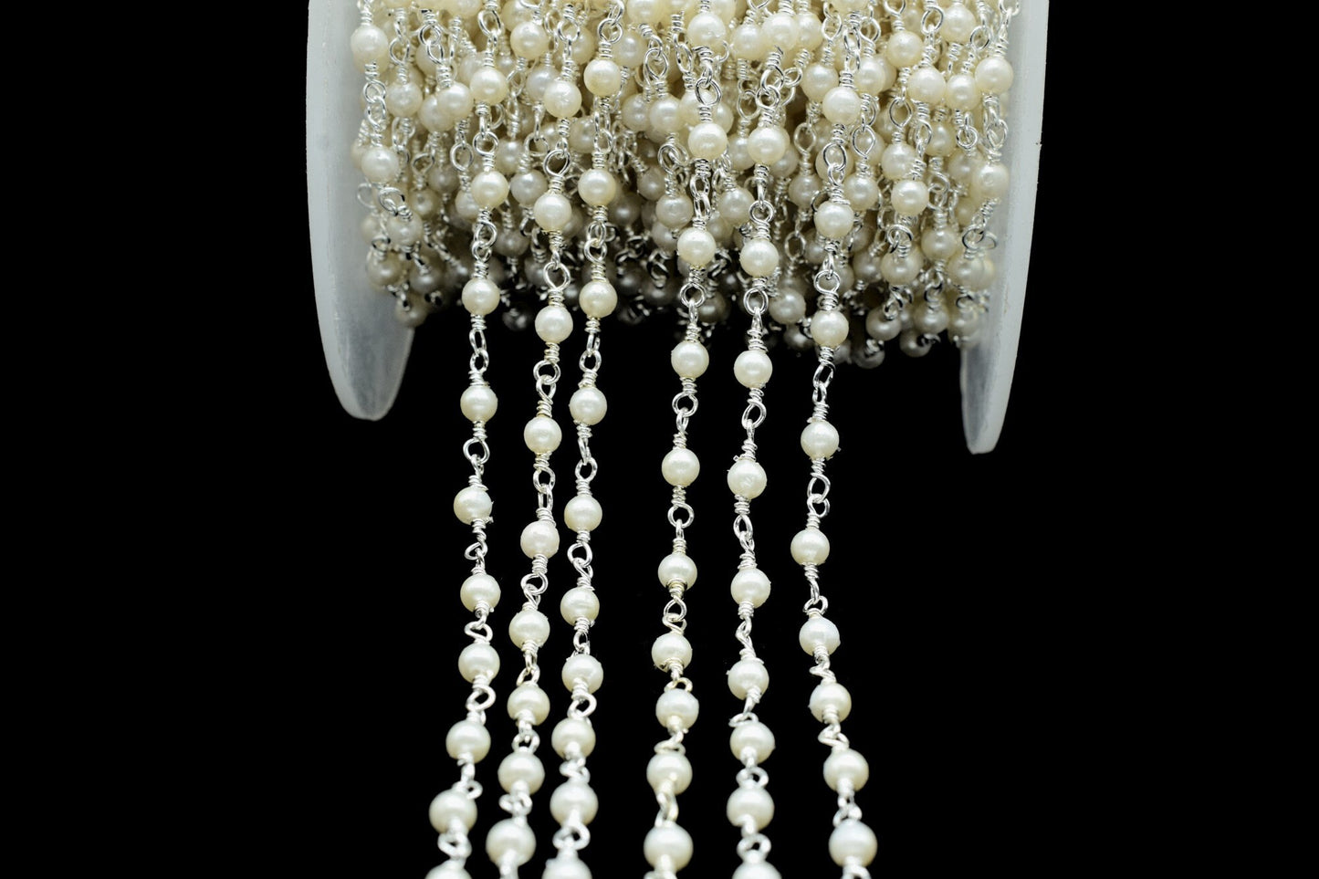 Natural Fresh Water Pearl Rosary Chain,Pearl Beads wire wrapped chain,Jewelry Making Chains,Pearl Wire Wrap Chain,3mm Pearl Beaded Chain,