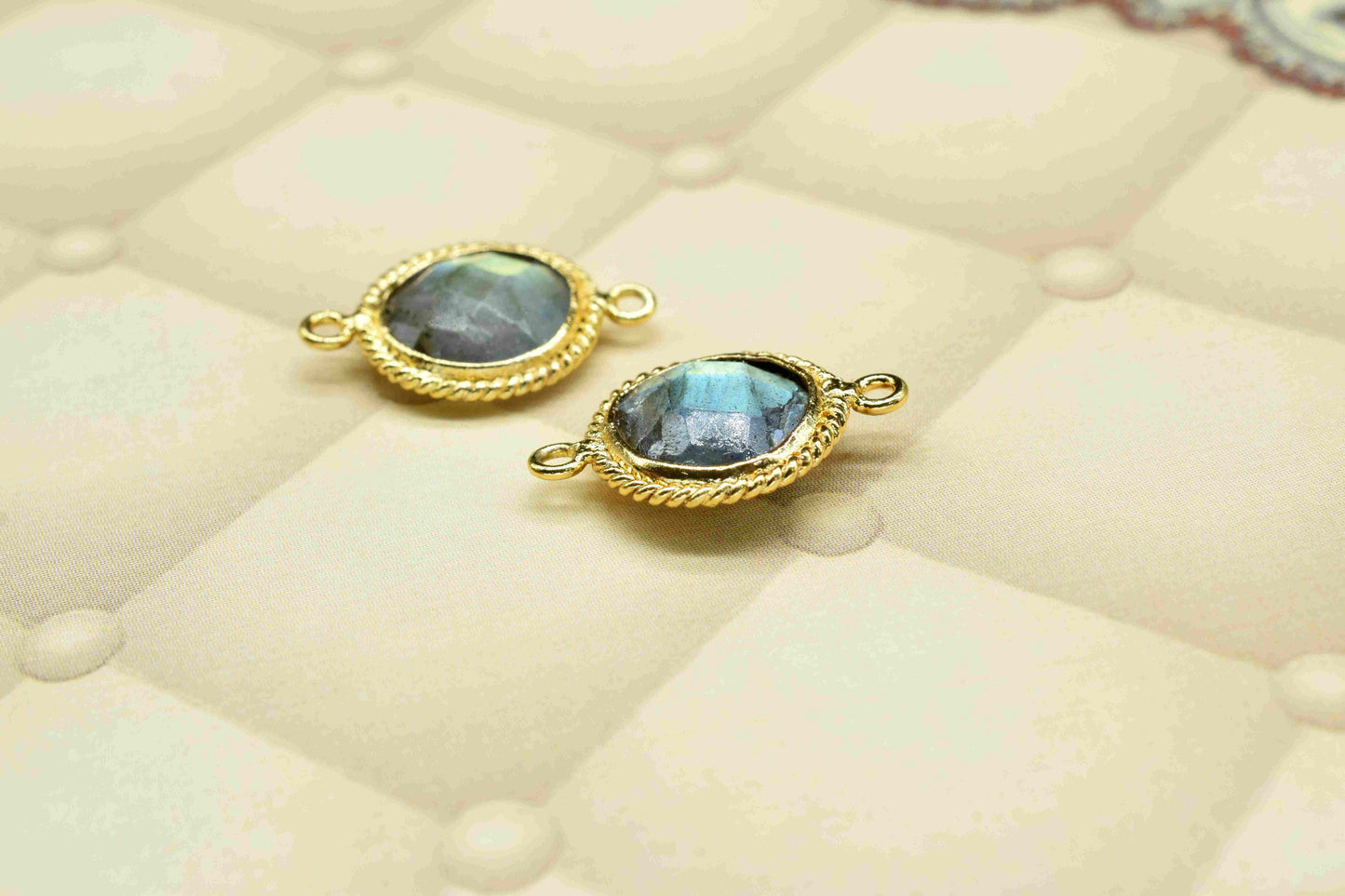 Labradorite 10mm Round Double Bail Connectors,Faceted Labradorite Gemstone Charms,Labradorite Bezels Charms,Round Shape Pendants Connectors