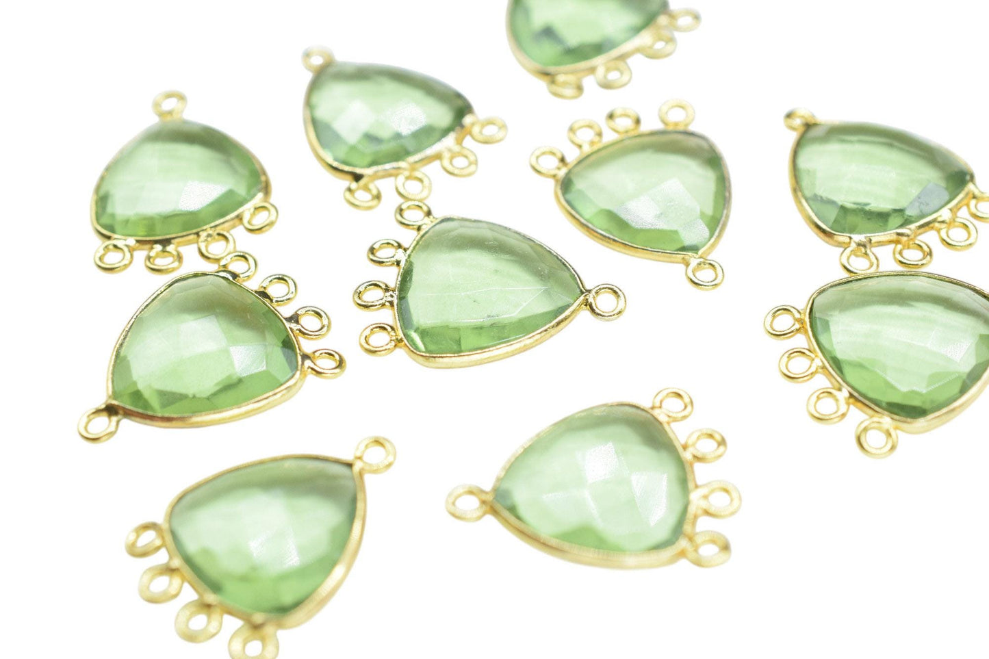 Green Amethyst 15mm Triangle Bezel Connector/Gold Plated Jewelry/Women Jewelry/Connector Jewelry/Handmade Connector/Connector Jewelry/Gift