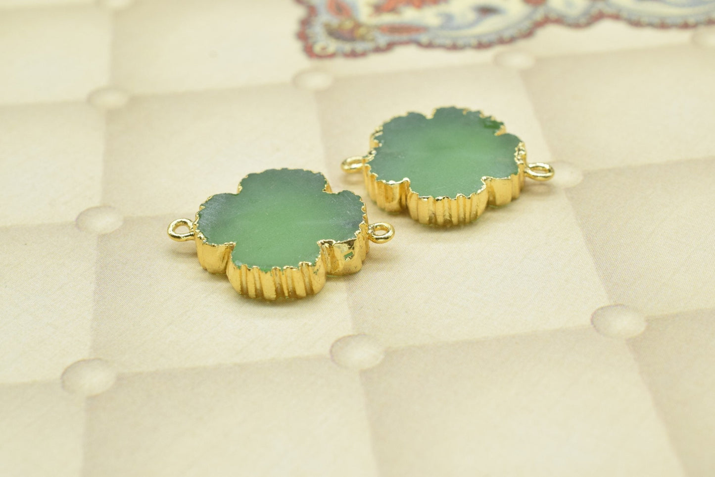 Prehnite Clover Shape Pendants,Handmade bracelet charm Pendants,Necklace Connectors,Gemstone Electroplated Charm,Double Bail Connectors,Gift