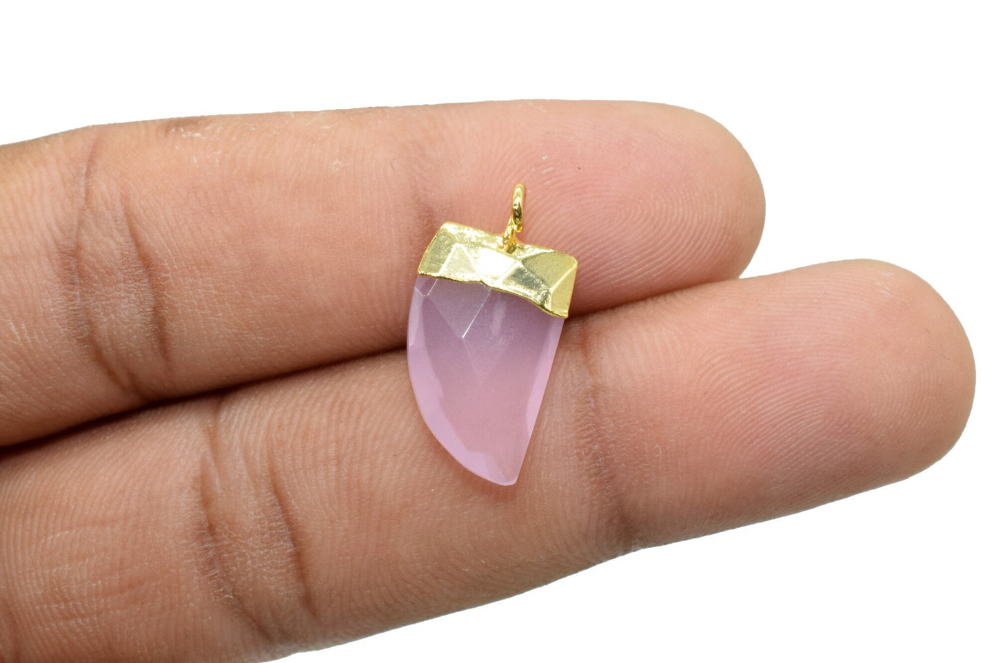 Pink Chalcedony 10x15mm horn shape single bail connectors,Pink Chalcedony Bezel Findings Horn Charms,Horn Shape Connectors,Single Bail charm