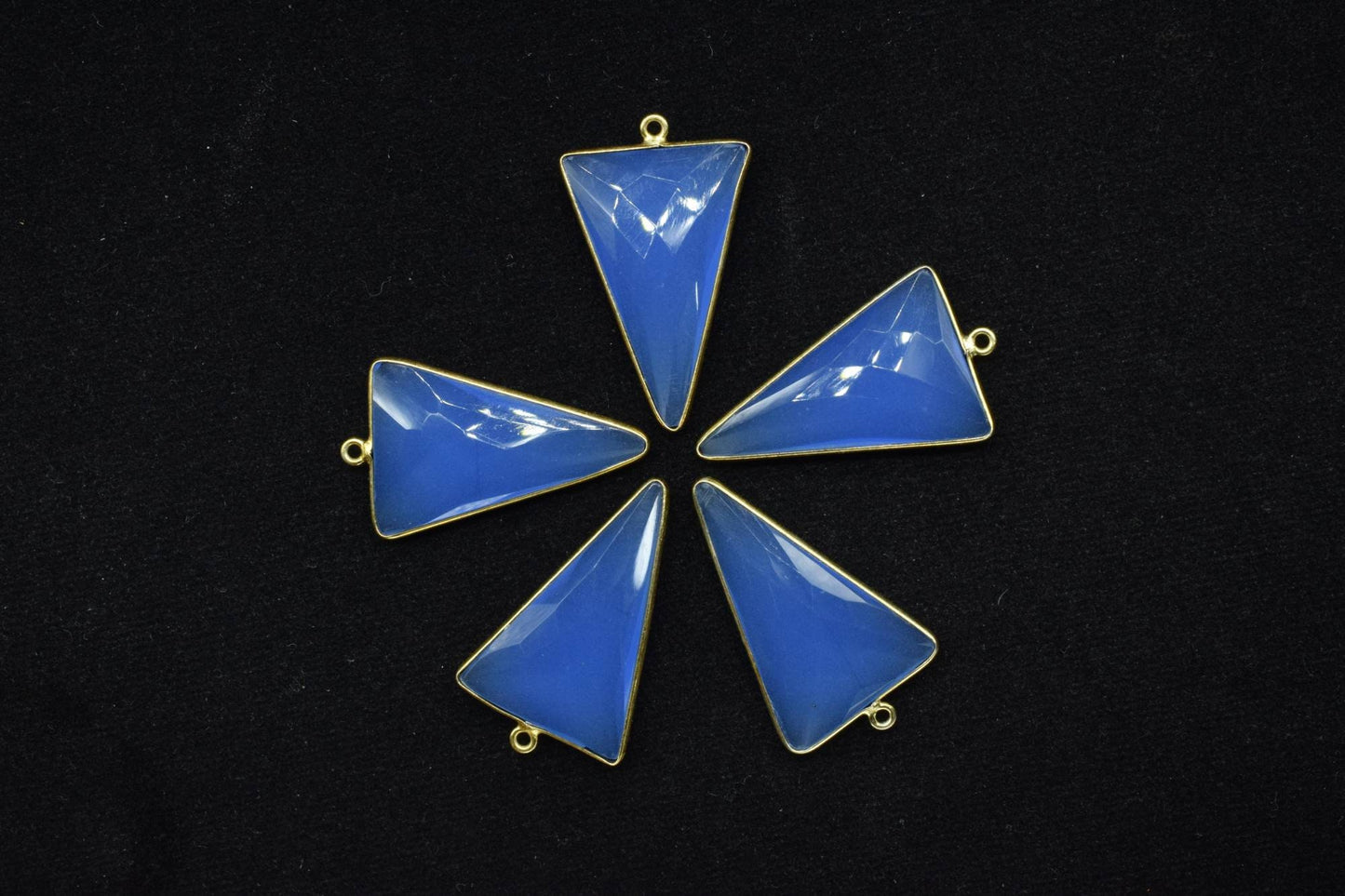 Blue Chalcedony 20x30mm Triangle shape Single bail Connector,Chalcedony Connector jewelry making,Blue Chalcedony Gold Bezel Plated Connector