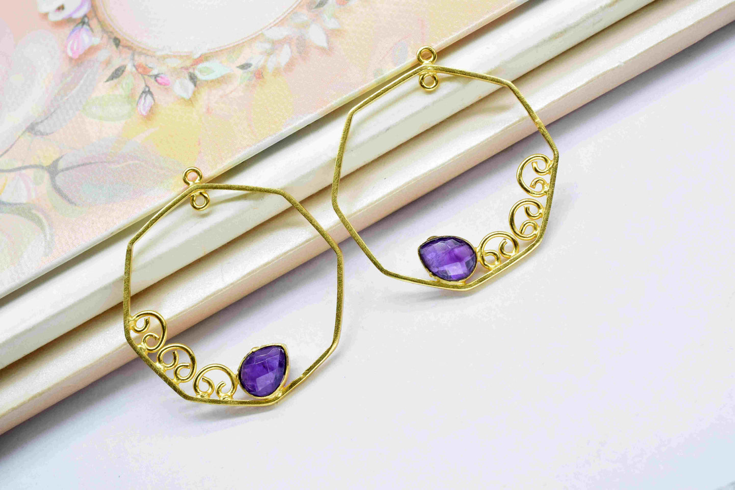 Amethyst Gemstone 6x8mm Teardrop Shape Pendant,Finding 32mm Hexagon Shape Jewelry,Amethyst Pendant Jewelry,Amethyst Faceted Component, Gift