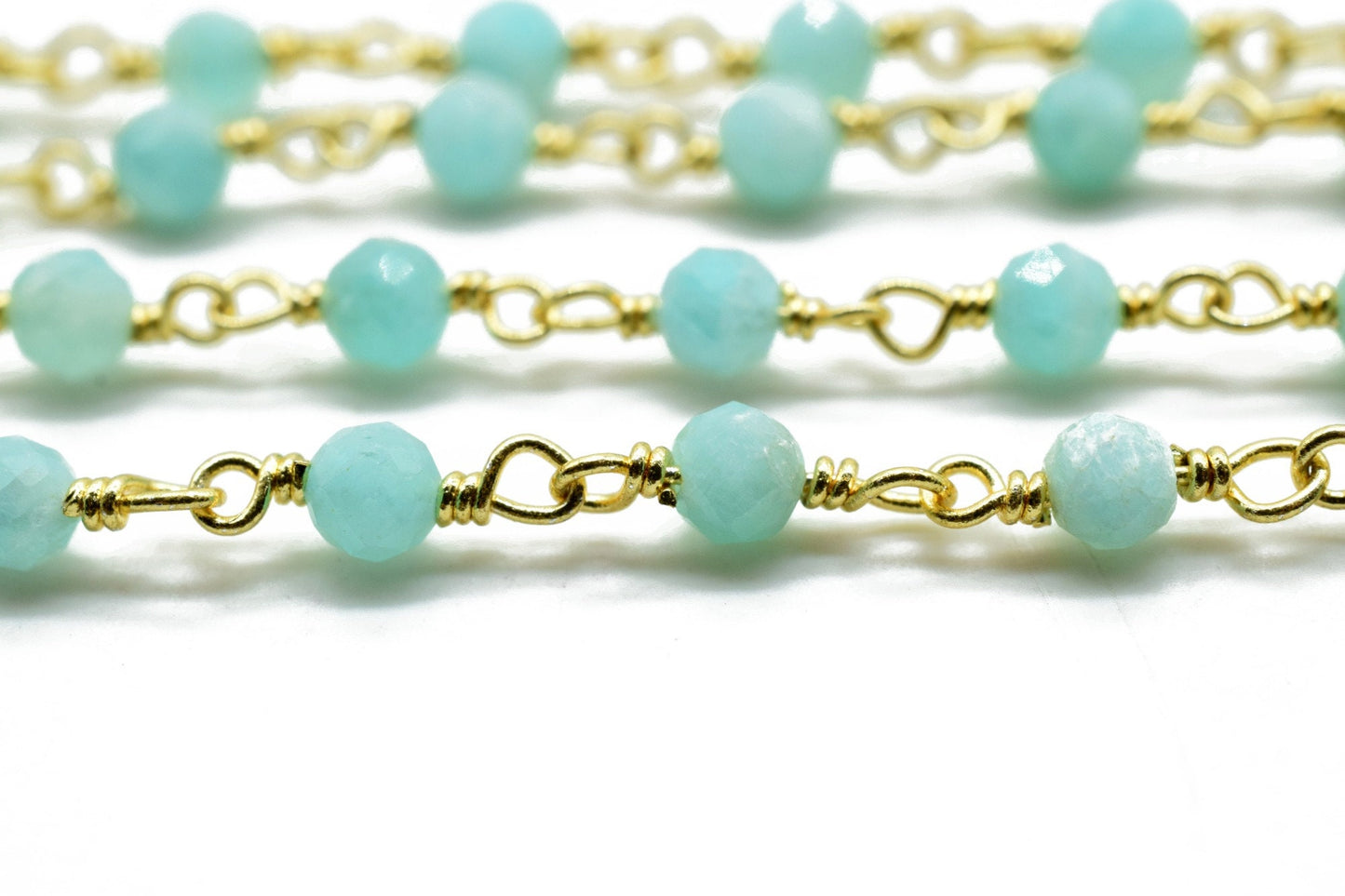 Amazonite 3mm Beaded Chain,Beaded Rosary Chain,Round,,Wrapped Brass Wire,Necklace,Bracelet,Handmade Jewelry, Finding Necklace Chain In Brass