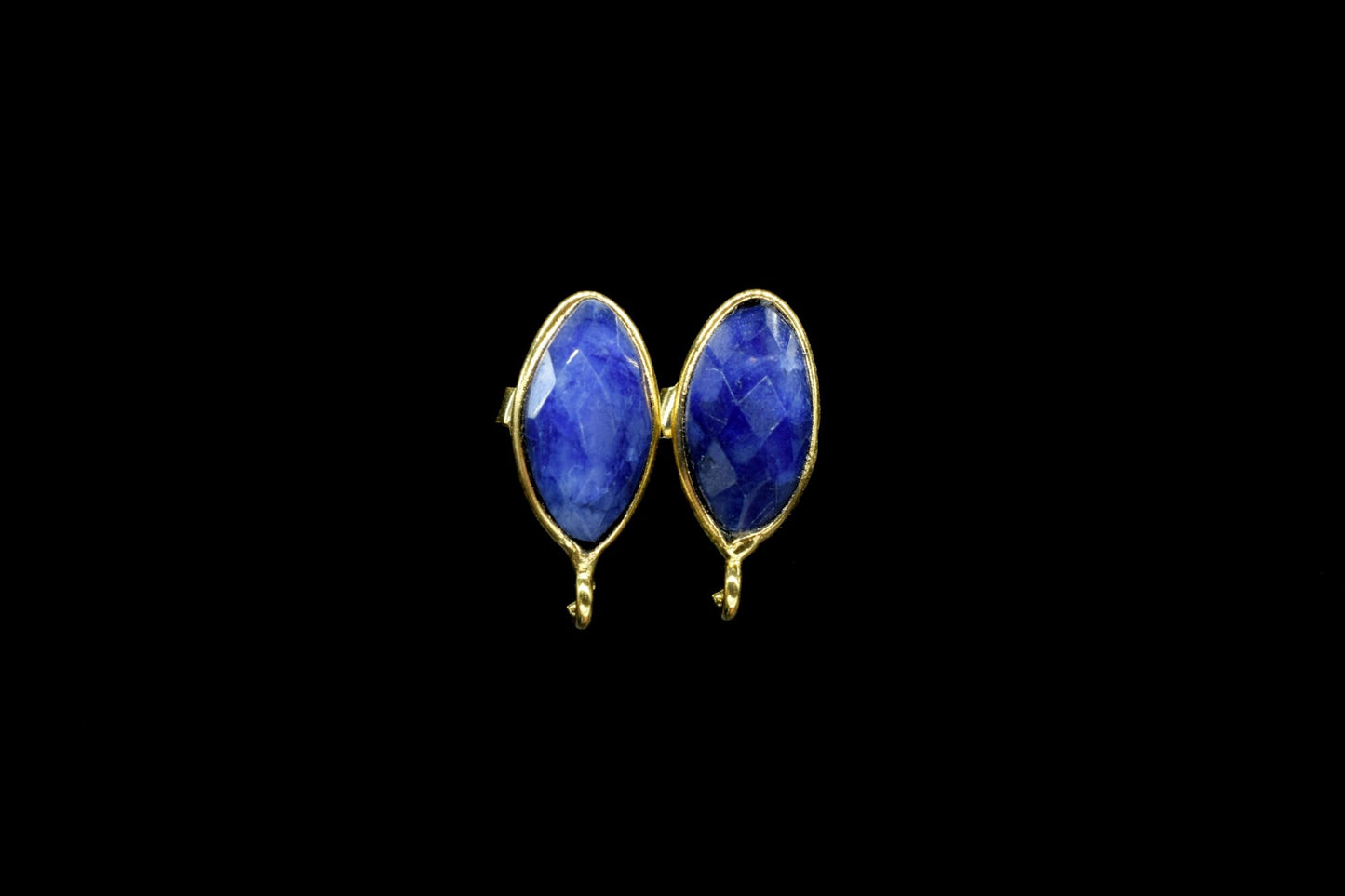 Blue Sapphire 6x12mm marquise Earring Connector,Jewelry Making,Blue Sapphire post stud,Gold Plated Earring Connector,Shape Earring Connector