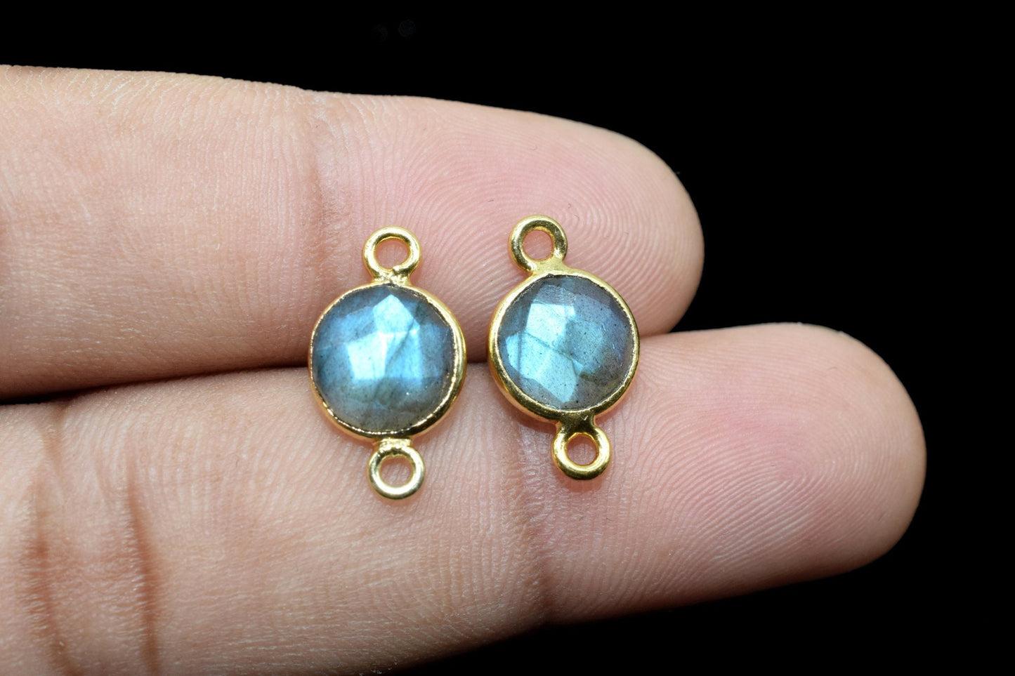 Labradorite 8mm Round double bail connectors,Labradorite Pendant,Labradorite Round Gold Plated bezels,jewelry making charm,Brass connectors