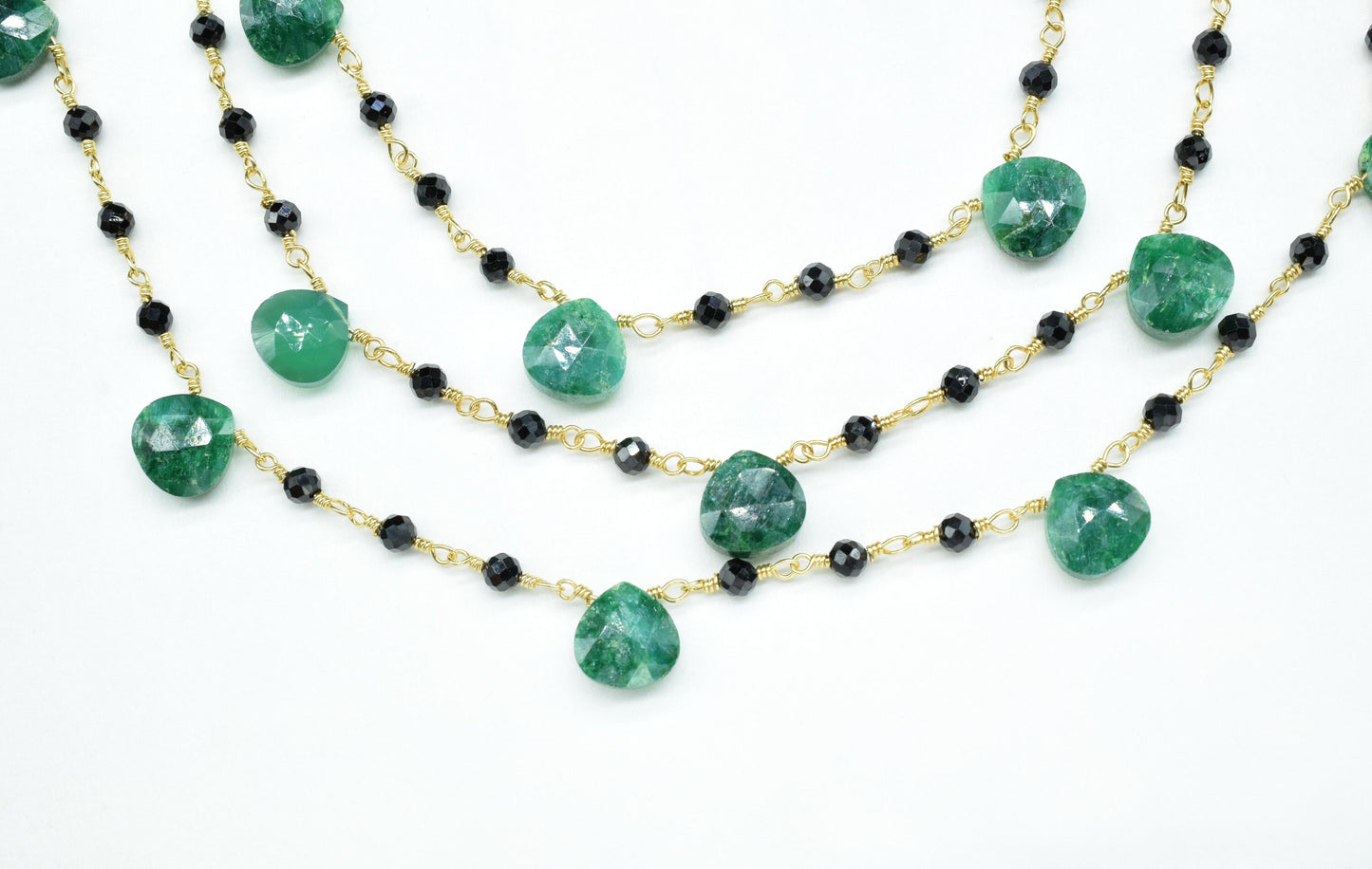Natural emerald With black onyx Beads Rosary Chain, New Style Cluster Beads Chain, Briolette Drilled Teardrop Shape Chain Supplies.gemstone