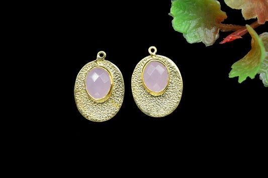 Pink Chalcedony Pendants,Finding Oval Shape,Gemstone Pendant jewelry,Handmade Connector,Matt Pendant Charms, link pendant Component,For Gift
