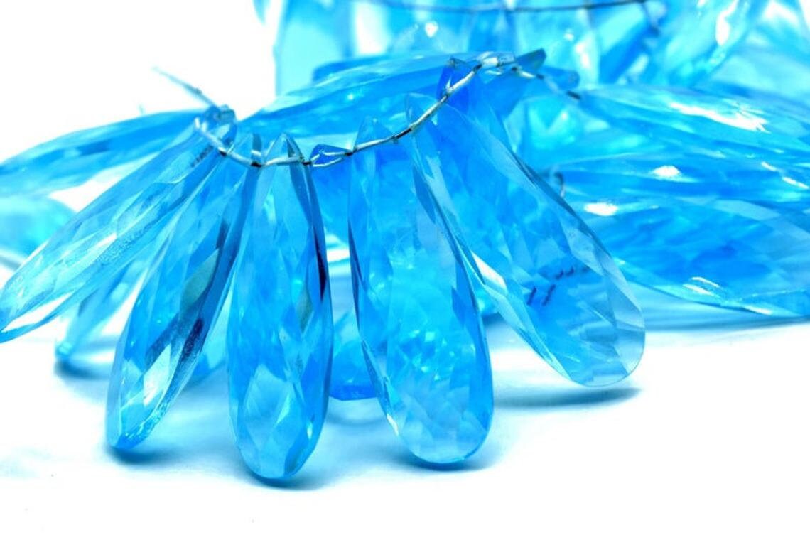 Sky Topaz Long drop 10x30mm Briolettes,Sky Topaz Briolette Beads,Sky Topaz Calibrated Beads,Sky Topaz Pair Briolette,Sky Topaz long teardrop