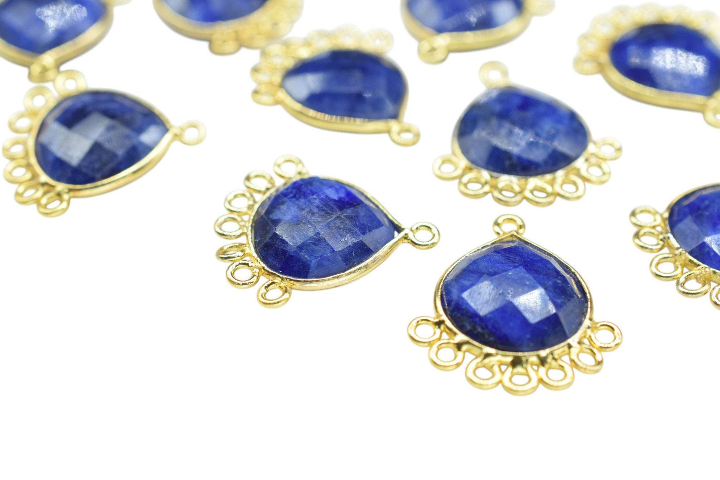 Blue Sapphire 14mm Heart Bezel Charm/Charms Connector/Handmade Jewellery Connectors/Gemstone Brass Component/Women Jewelry/B'day Gift