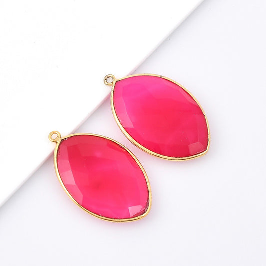 Pink chalcedony 20x30mm Marquise shape pendant,Chalcedony charms, Gold Plated bezel,chalcedony Bezel,Gold Vermeil Bezel, Gold-Filled bezel