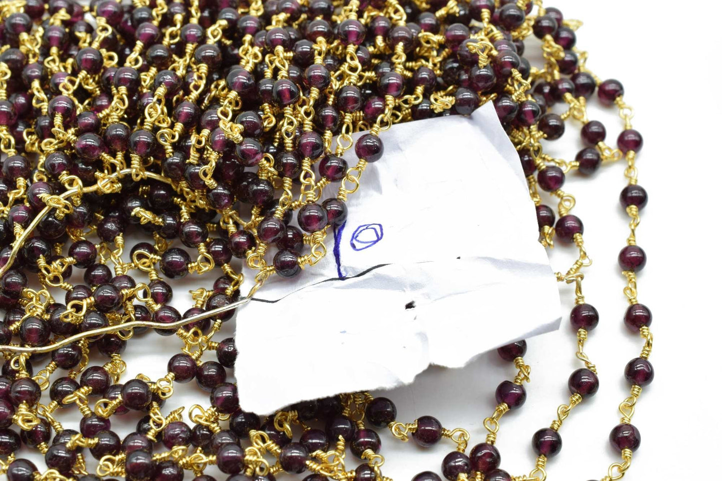 Garnet 4mm Round Beaded Chain,Premier Quality Non Tarnish Gold Wire,Garnet Wire Wrapped Rosary Chain,Brass Wire Wrapped Links,Garnet rosary